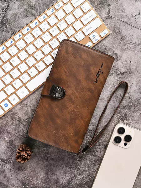 Retro Men's Long Wallet, High-End Fashion Clutch Bag, Zippered Large-Capacity Mobile Phone Bag, Douyin Dropshipping