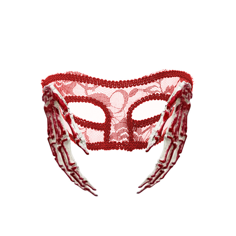 Halloween transfronterizo nuevo encaje plano baile mitad cara máscara princesa horrores esqueleto mano sangre props espectáculo