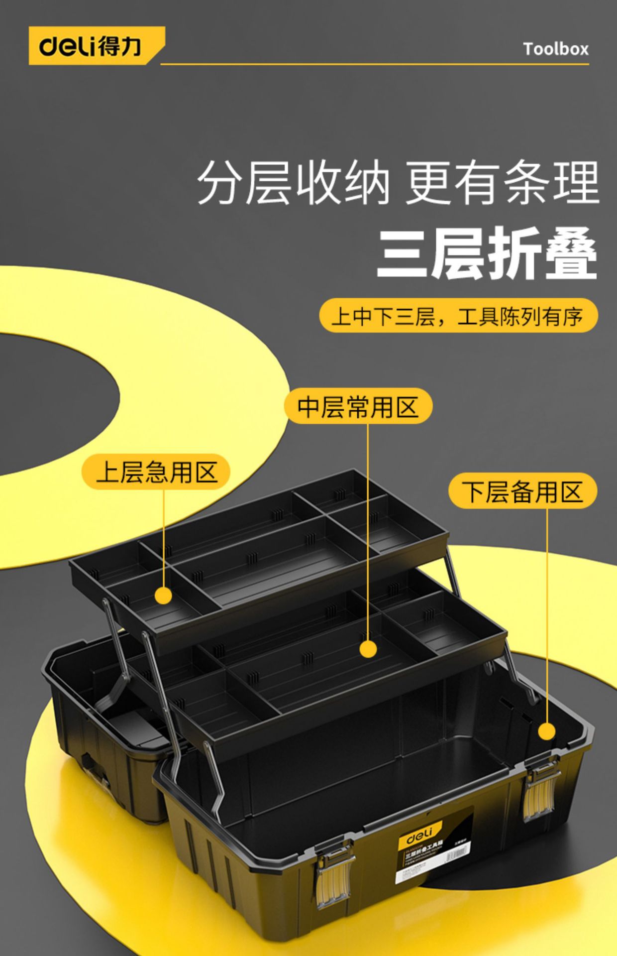 Suitable for Deli Three-Layer Folding Tool Box Storage Box Multi-Functional Storage Box Hardware Collection Car Repair Hand
