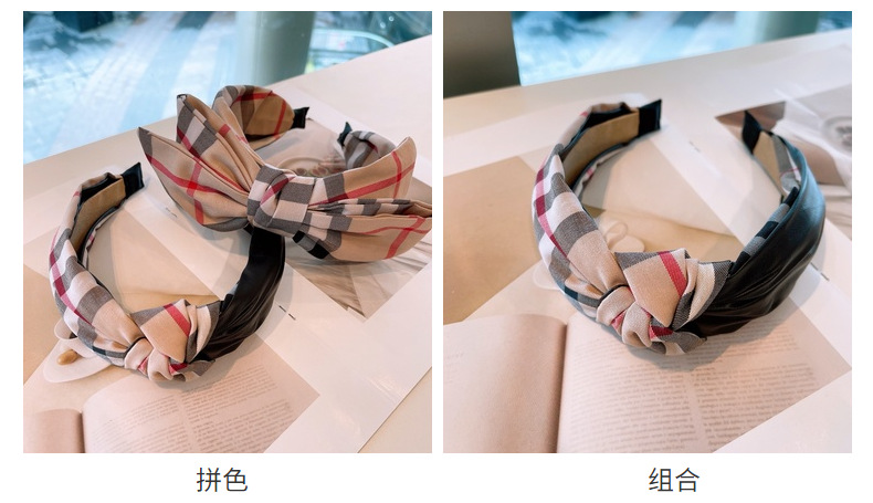 120g Weight Headwear Classification Festival Occasion Bow Knot Pattern Women'S Gender Retro Style Retro Lattice Double-layer Bow Twisted Headband 6