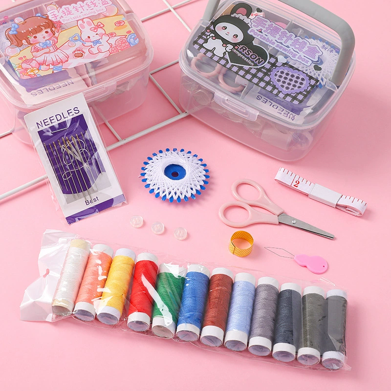 Cartoon Hand -lifting box Box multi -function needle line sewing needle thread hand sewing double -layer female student dormitory dormitory needle line box