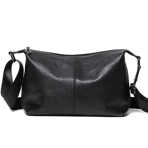 Túi đeo chéo nam da bò thật thuộc da thực vật, túi đeo vai nhẹ, túi du lịch mềm 29×11×17 cm — Màu đen