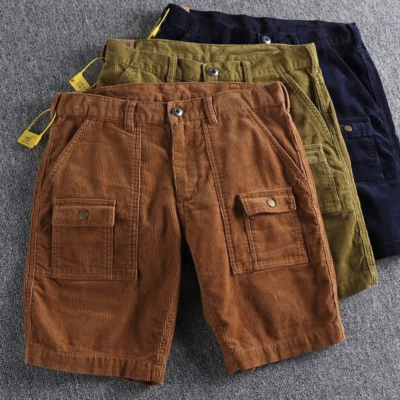 Japanese Retro Distressed Washed Work Shorts Men's Summer American Retro Casual Versatile Corduroy Straight Shorts