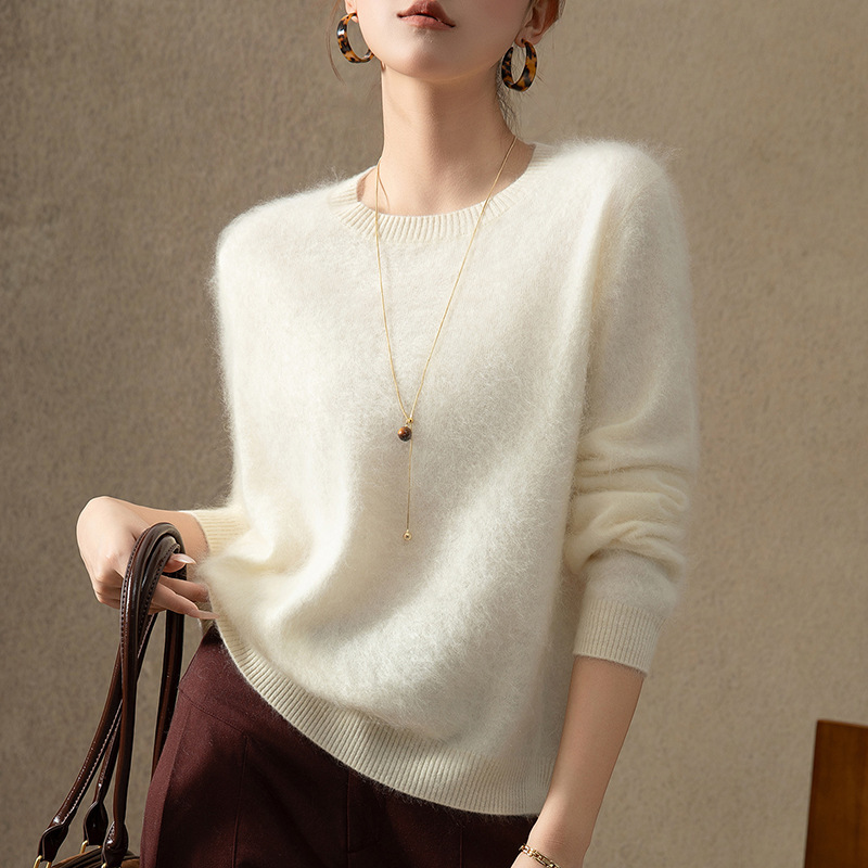 100% Pure Cashmere Sweater for Women, Round Neck, Brushed Knit, Loose Pullover, Base Layer Sweater, Cashmere Sweater for Women