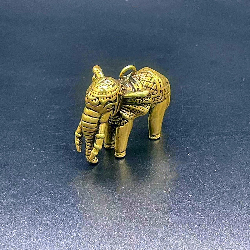 (2개) 황동 코끼리 데스크탑 장식품 행운의 코끼리 키 체인 펜던트 행운의 작은 청동 코끼리 도매