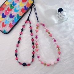 Japanese and Korean Style Red Book INS Crystal Acrylic Heart Bead Fashion Anti-Lost Handheld Pendant Short Phone Chain