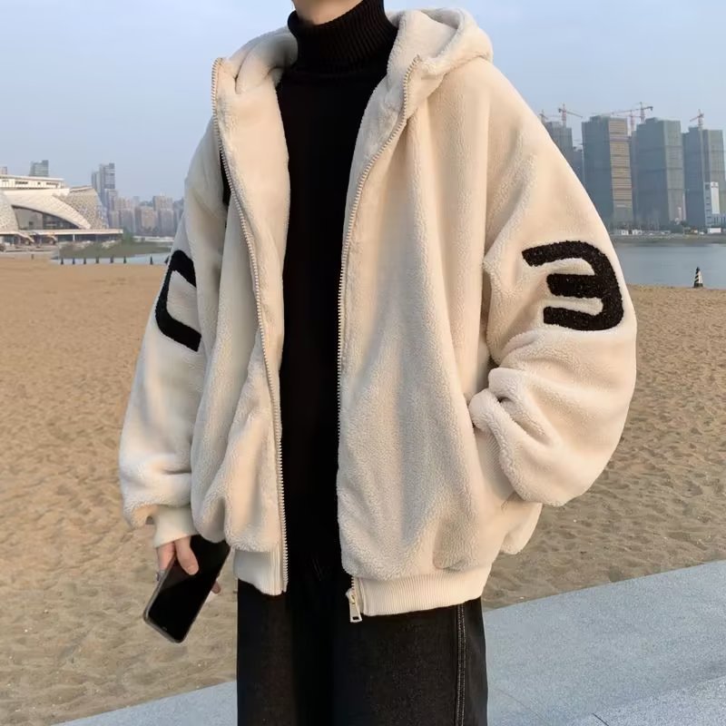 Herrenbekleidung Winter Baumwollkleidung Herren trendige Marke im Hong Kong-Stil Lammwolle verdickter Mantel Herren lose hundert Stücke_voghion.com