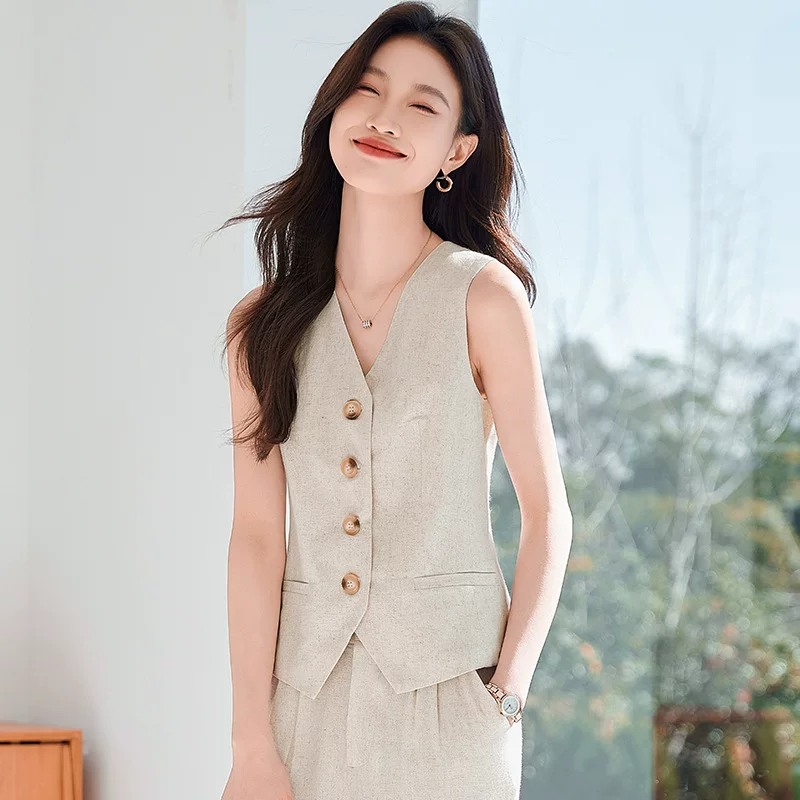 Elite vest, summer thin set sleevless, pony, cotton and linen