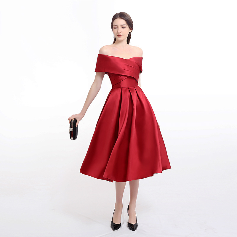 Comercio exterior europeo y americano Amazon AliExpress deseo vino rojo falda simple satén banquete boda Vestido de regreso a la puerta