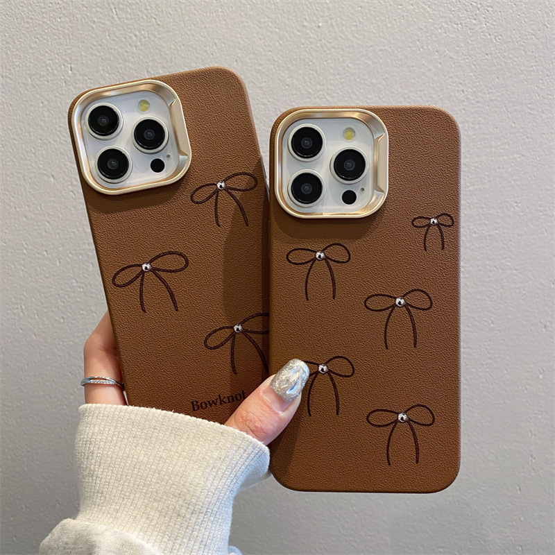 新款isn蝴蝶结16promax手机壳iPhone15适用苹果12电镀皮纹13全包