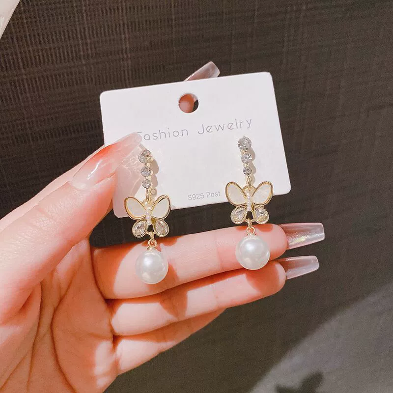 Asymmetrical Pearl Earrings, Silver 925 Posts, Universal Studs — Simple Elegant Design