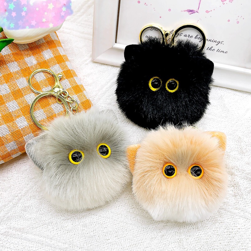 新しいぬいぐるみペンダント猫ヘッドキーホルダー女性かわいい動物車のキーチェーン人形ペンダント小さなギフト|undefined