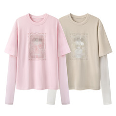 在庫あり 2025春新作 レター刺繍プリント フェイクツーピース長袖Tシャツ 3J1B501