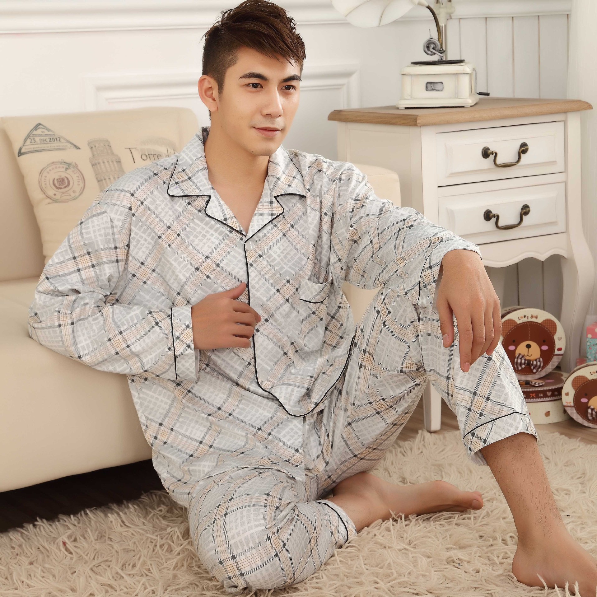 Pijamas de manga larga de verano Delgado casual simple traje homewear pijamas más tamaño cardigan pequeña solapa primavera y otoño