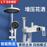 老铜匠数显花洒套装全铜白色现代壁挂式喷头花洒套装淋浴增压喷头