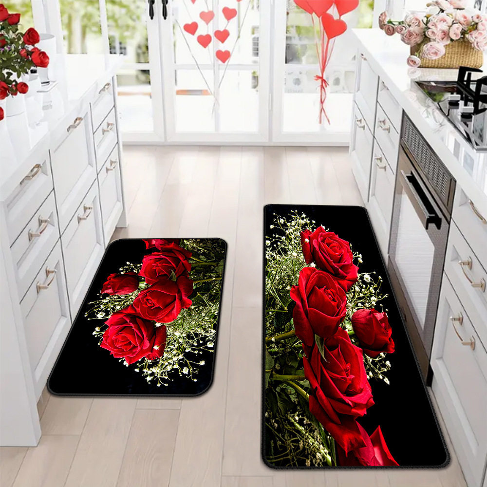 Amazon día de San Valentín alfombra de piso de cocina doméstica dos piezas conjuntos de alfombra de piso resistente a la suciedad y alfombra de puerta de entrada