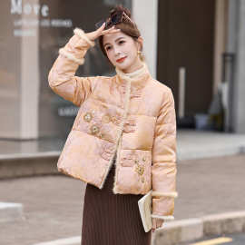 新中式水貂绒拼接刺绣羽绒服女2025冬款时尚百搭气质国风保暖外套