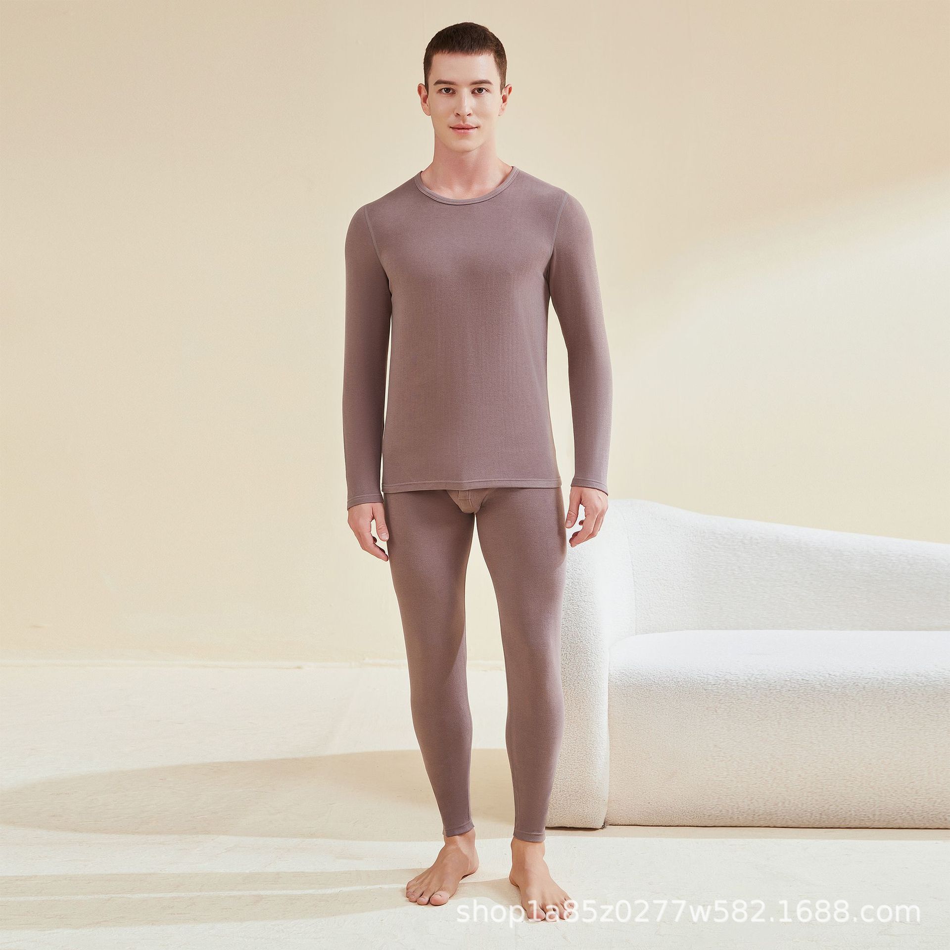 Spot nuevo traje térmico de fibra acrílica, pantalones de manga larga con cuello redondo para hombre, otoño e invierno, traje de ropa interior antibacteriana