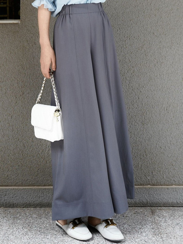 Quần culottes nữ ống rộng cạp cao dáng suông vải mềm mại — xám