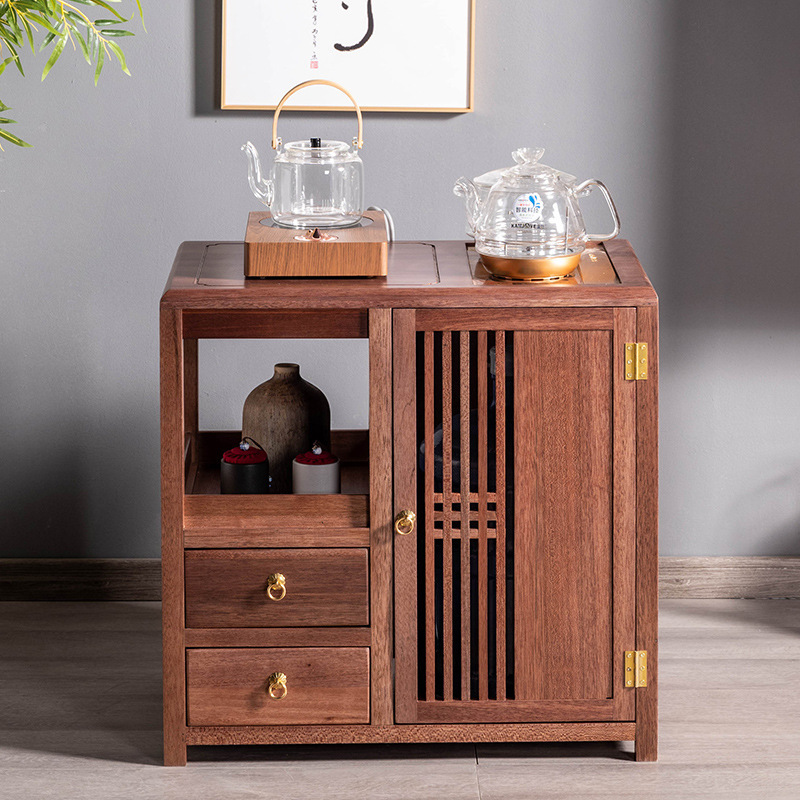 Walnut Tea Table Solid Wood Tea Cabinet Household Tea Side Cabinet Kettle Integrated Tea Bar Machine New Chinese Style Coffee Table Tea Table