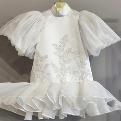 女童緞面禮服公主裙2025新款鋼琴主持走秀兒童一周歲禮服工廠直銷