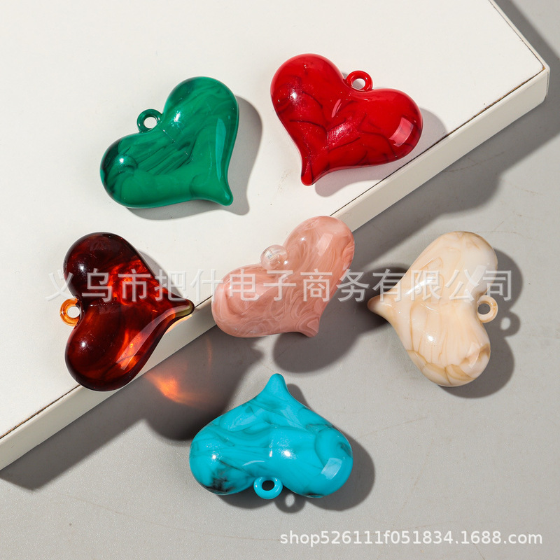 5个/包潮流复古晕染立体爱心吊坠耳饰挂件DIY钥匙扣女提包配件|undefined