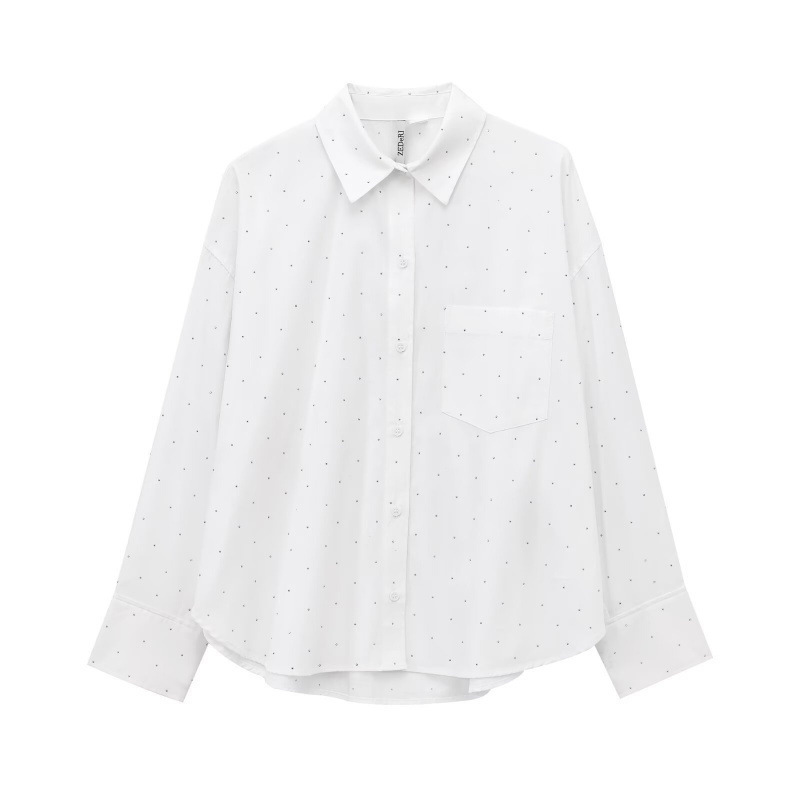 Za Cross-Border European and American Style Fashion Women's Large-Profile Rhinestone Embellished Long-Sleeved Shirt Tops 2025 Spring New Products Za Cross-Border European and American Style Fashion Women's Large-Profile Rhinestone Embellished Long-Sleeved Shirt Tops 2025 Spring New Products