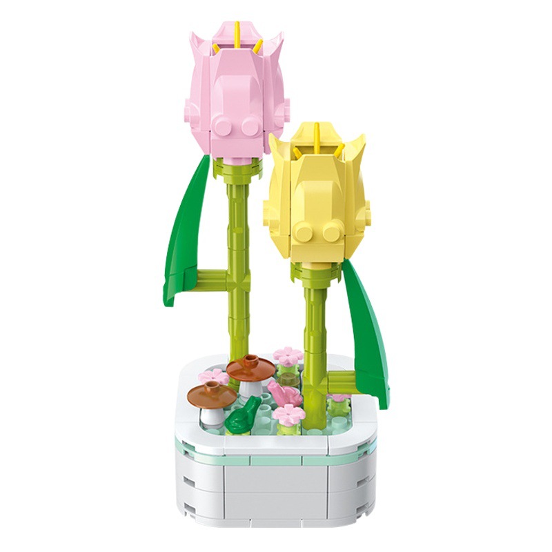 Flor de hibisco bloques construcción maceta compatible con Lego montado eterno Bouquet decoración chica pequeño regalo la decoración