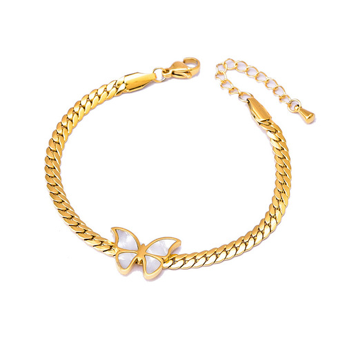 Korean style blade chain shell butterfly clavicle chain waterproof and sweat-proof girls' bracelet short earrings gold set necklace