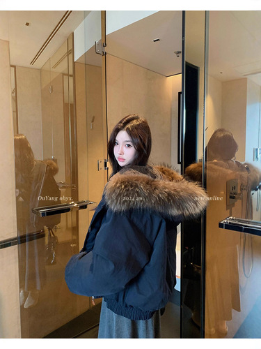 American retro big fur collar hooded cotton coat women's coat winter 2025 new style horn buckles thick warm cotton coat