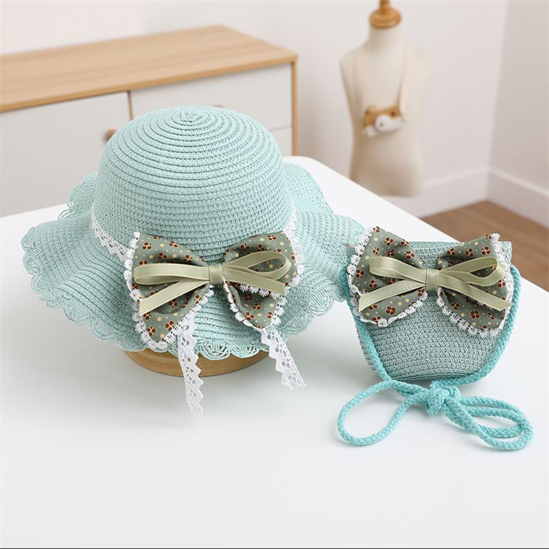 Dotted streamer bow wavy edge hat - green