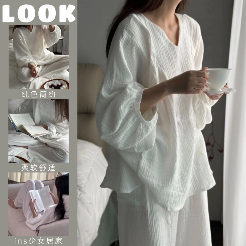 源工場2024新型パジャマ女性長袖薄手ネットレッドins風新型カジュアル快適家庭服カバー