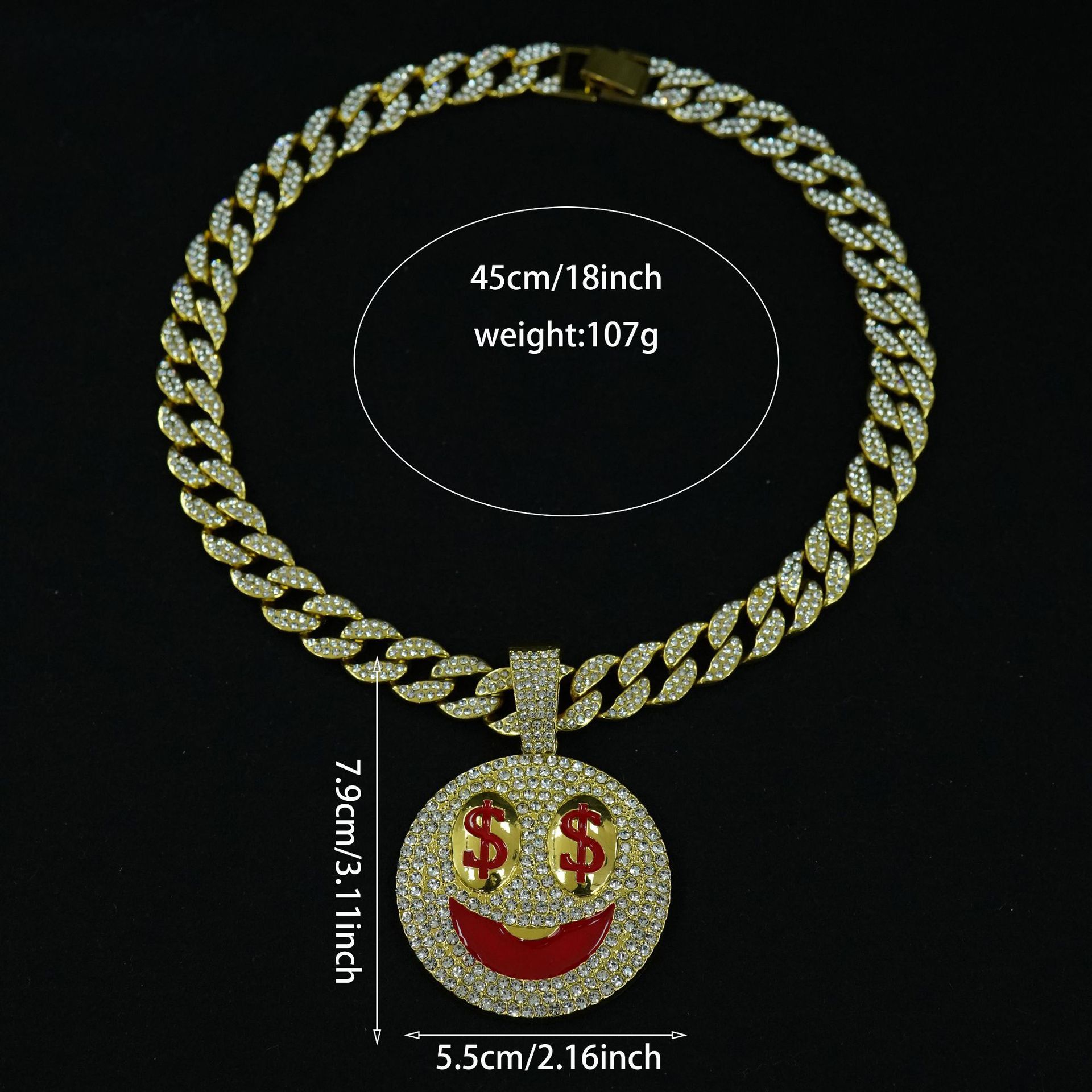 Hip-Hop dólar emoticon colgante de aleación personalidad europea y americana collar de rap Amazon venta caliente para hombres joyas de cadena cubana