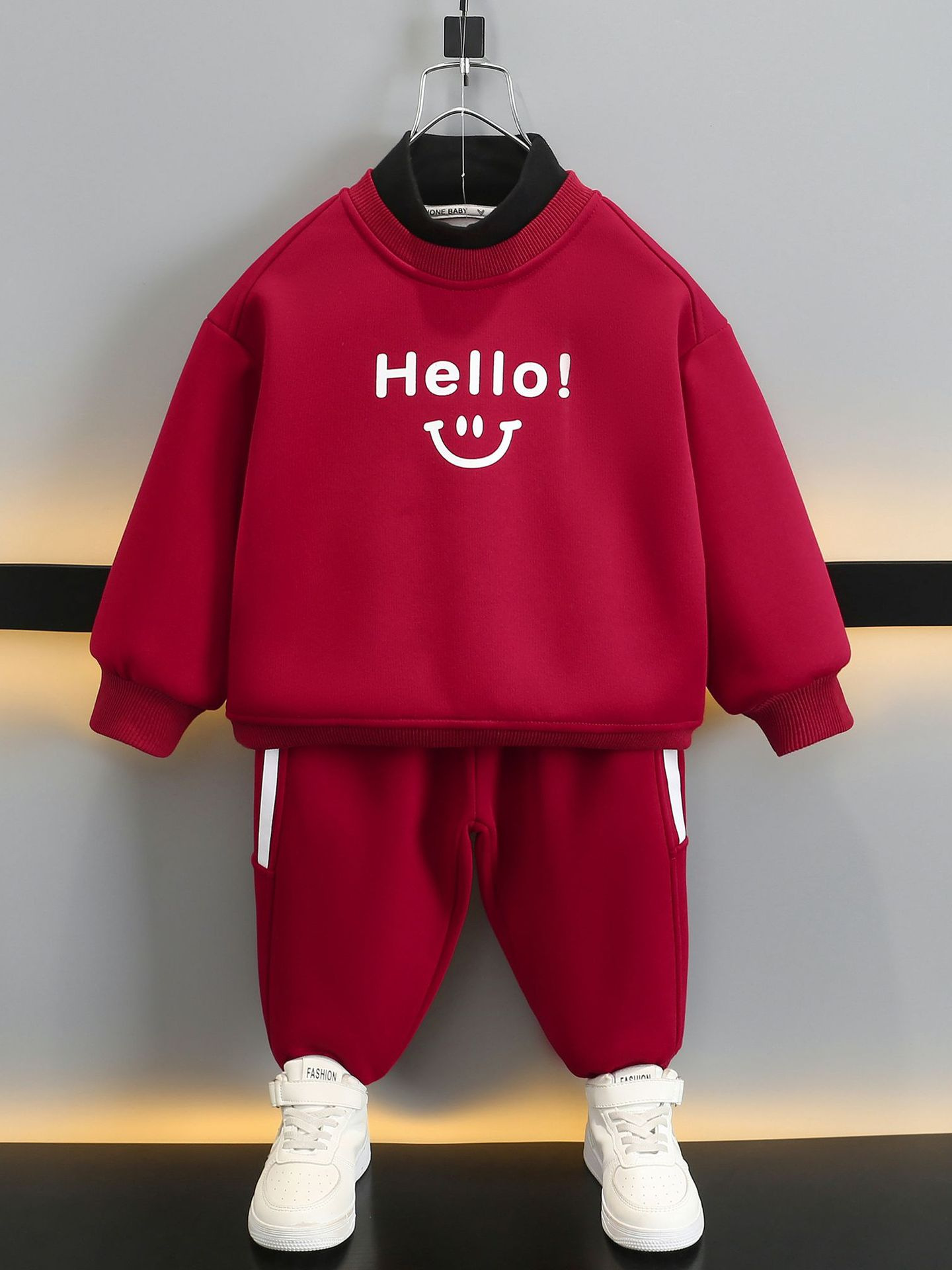 6742 niños más traje de terciopelo para niños modelos de otoño e invierno 2025 nuevo suéter de dos piezas para bebés y niños guapos image 3