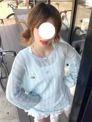 美式慵懒风长袖t恤女夏季新款镂空破坏针织防晒罩衫宽松休闲上衣