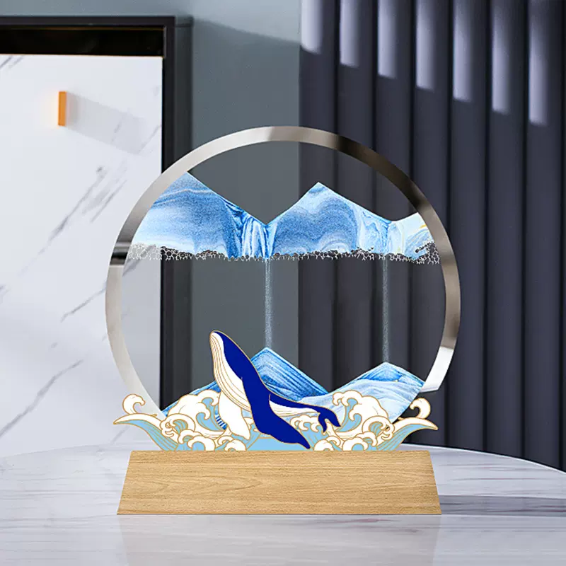 3D流沙画 客厅沙漏玻璃摆件办公室创意装饰 小夜灯立体山水流沙画