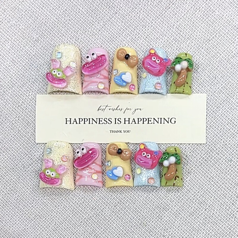 Daiyueda Handmade Wearable Nails Summer New Short Duckbill Style Dopamine Sausage Mouth Painting Nail Art Patch Daiyueda Handmade Wearable Nails Summer New Short Duckbill Style Dopamine Sausage Mouth Painting Nail Art Patch