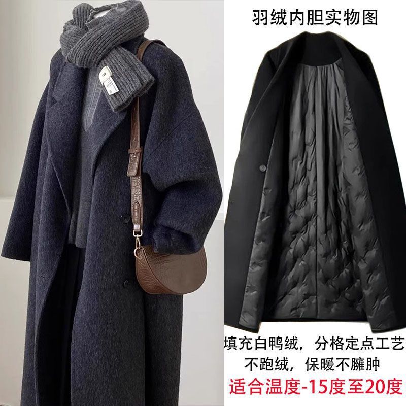 Down-Filled Woolen Coat for Women, Mid-Length, 2025 Autumn and Winter New Style, White Duck Down, Thickened, Hepburn Style Woolen Coat Down-Filled Woolen Coat for Women, Mid-Length, 2025 Autumn and Winter New Style, White Duck Down, Thickened, Hepburn Style Woolen Coat