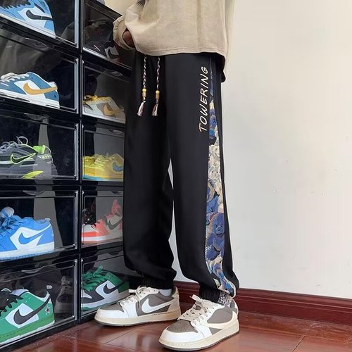 American streetwear casual long pants for spring and autumn, sporty loose-fitting versatile cool student straight-leg stirrup pants