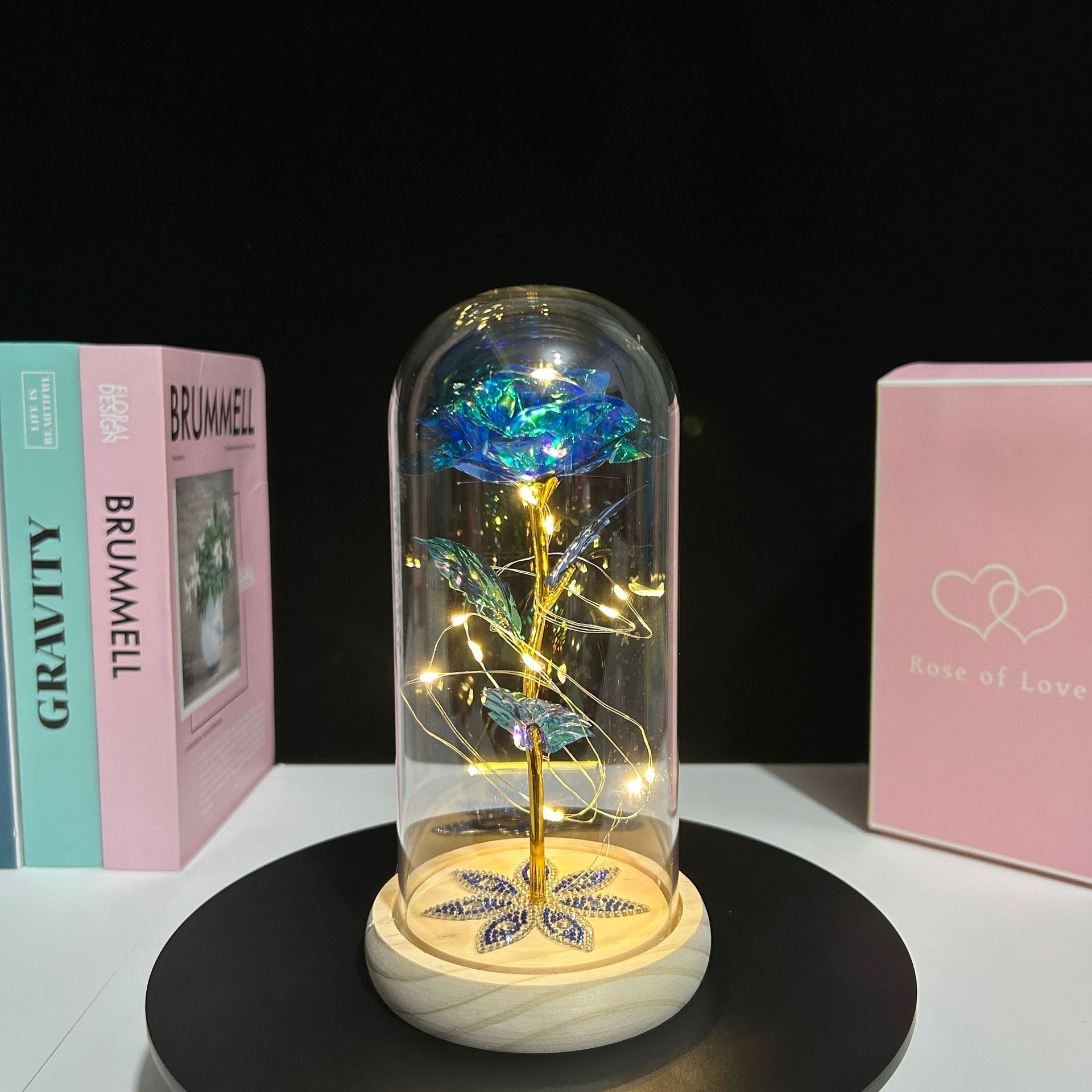 Lámpara de Cristal con Rosa Preservada, Regalo para el Día de San Valentín Chino, 520, Producto Terminado al por Mayor, Adorno Creativo para Regalo Pequeño