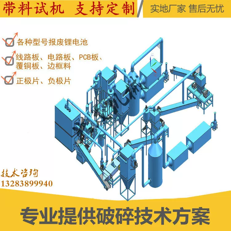 生产制造全套锂电池和电路板破碎机正负极片破碎分离贵金属设备灰