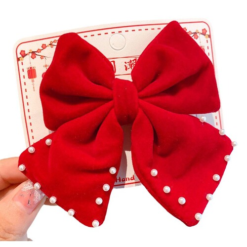 Chinese-style children's hair clip, ancient style New Year celebration, for little girls, butterfly knot hair accessory, plush, non-hair-damaging hair ornament