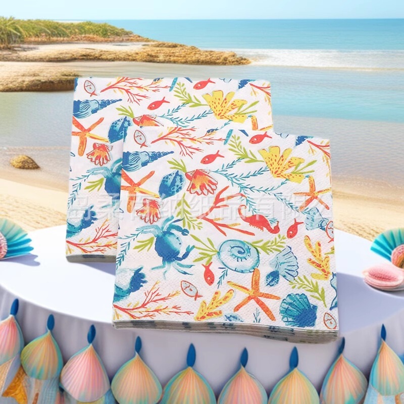 Manufacturers Customize Printed Paper Towels in Various Styles and Specifications, Coral Fish Pattern Color Printed Napkins