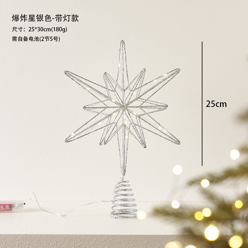 Árbol de Navidad hierro forjado estrella decoración con lámpara brillante estrella de penta de color champán árbol de Navidad decoración colgante