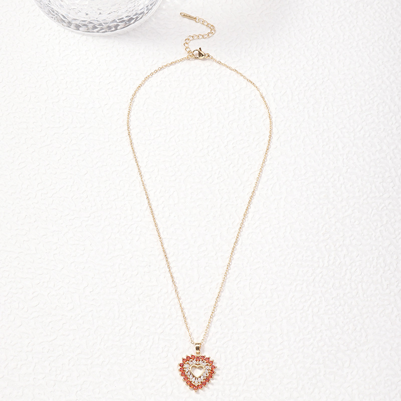 Copper Chain Material cable chain Chain Type Wholesale Jewelry Simple Style Heart Shape Copper Zircon Pendant Necklace