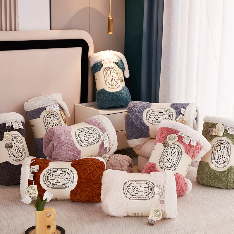 厂货通新款A版塔芙绒B版羊羔绒毛毯秋冬提花毯子双层加厚休闲毯子