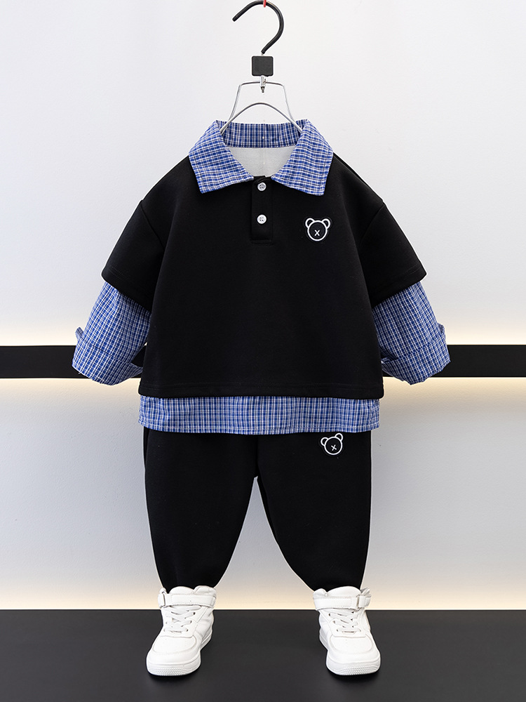 Traje para Niños 7690, Estilo 2026, Ropa Deportiva de Primavera para Niños, Sudadera con Solapa, Conjunto de Dos Piezas a la Moda