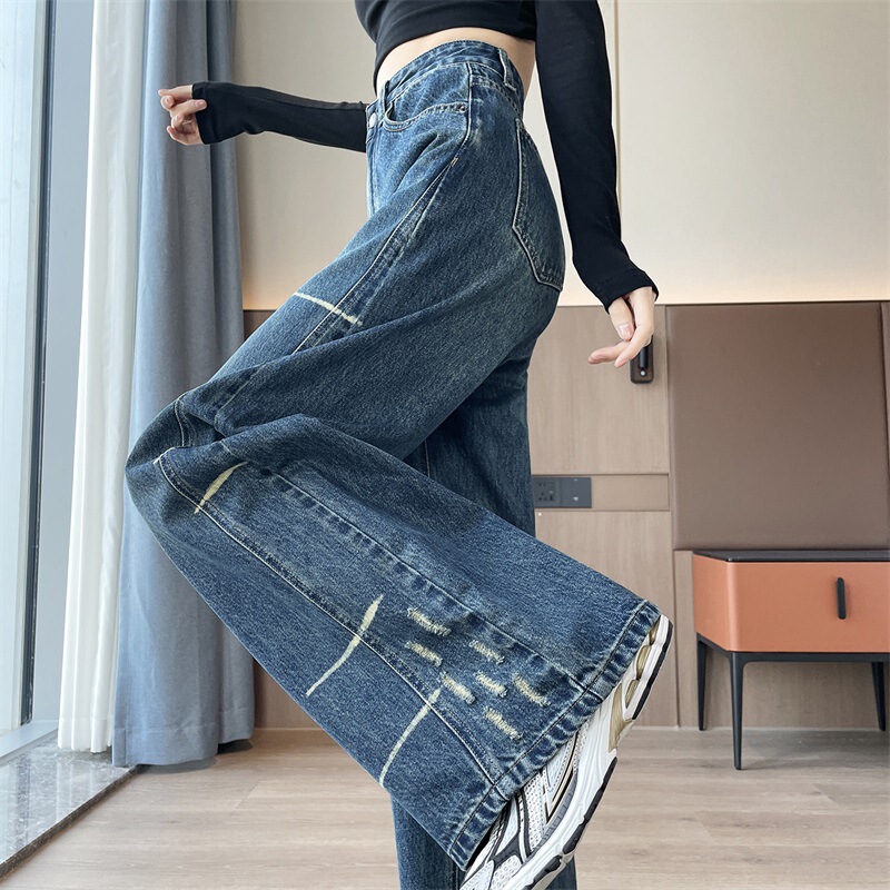 Vintage Distressed Washed Denim Wide-Leg Pants for Women 2025 Autumn and Winter High-Waisted Loose Slimming Straight-Leg Floor-Length Pants Vintage Distressed Washed Denim Wide-Leg Pants for Women 2025 Autumn and Winter High-Waisted Loose Slimming Straight-Leg Floor-Length Pants
