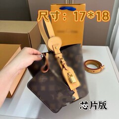 网红爆款驴家老花水桶包原厂牛皮字母单肩手提包明星同款斜挎女包