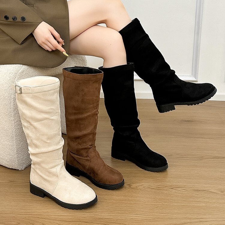 Suede Slim Boots Khaki Color Stacked Riding Boots for Women 2026 New Autumn and Winter Slimming High-Heeled Long Boots Suede Slim Boots Khaki Color Stacked Riding Boots for Women 2026 New Autumn and Winter Slimming High-Heeled Long Boots
